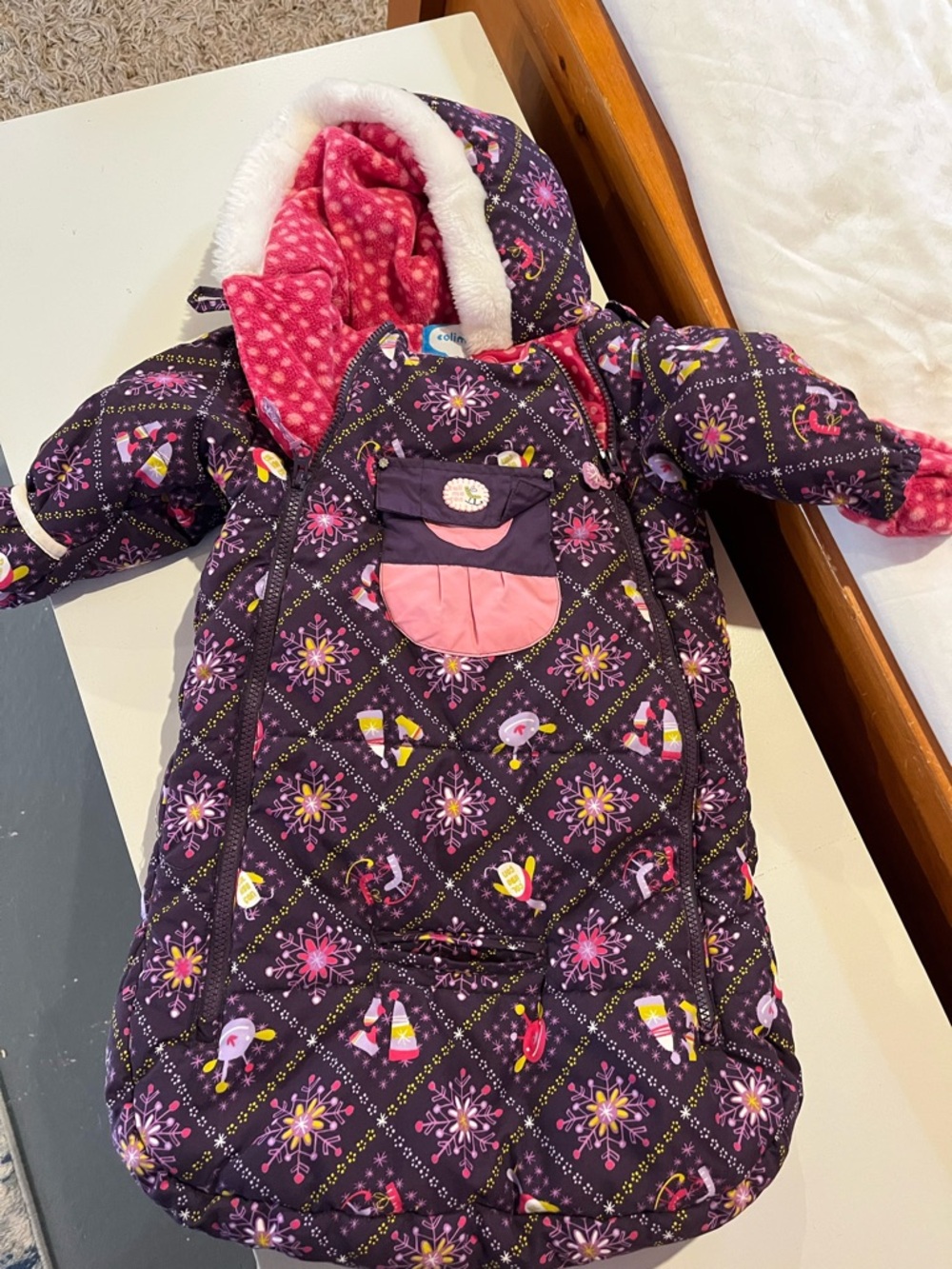 Purple Floral Winter Snowsuit with Pink Accents